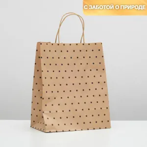 Пакет подарочный крафт "Горошек", 24×14×30