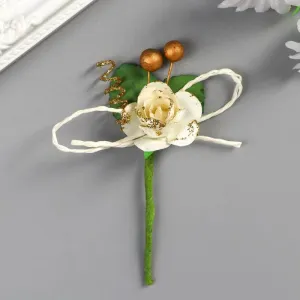 Декор "Белая роза со спиралькой и шариками", 10 см.