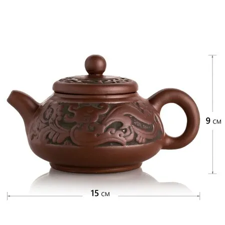 Чайник глиняный с фактурными растительными узорами, 250 мл.