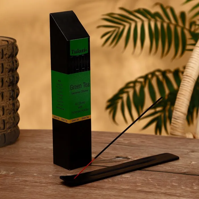 Благовония с подставкой Tulasi "Green tea, зеленый чай", 40 палочек