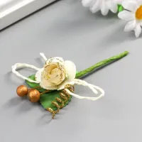 Декор "Белая роза со спиралькой и шариками", 10 см.