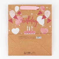 Пакет подарочный крафт "Happy birthday", 27×23×11.5
