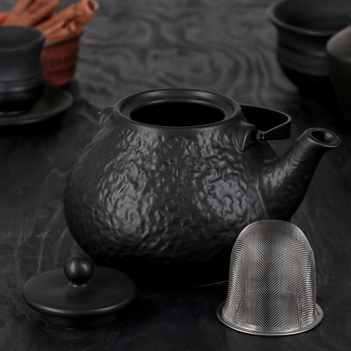 Чайник заварочный 900 мл "Рябь", с металлическим ситом, цвет чёрный