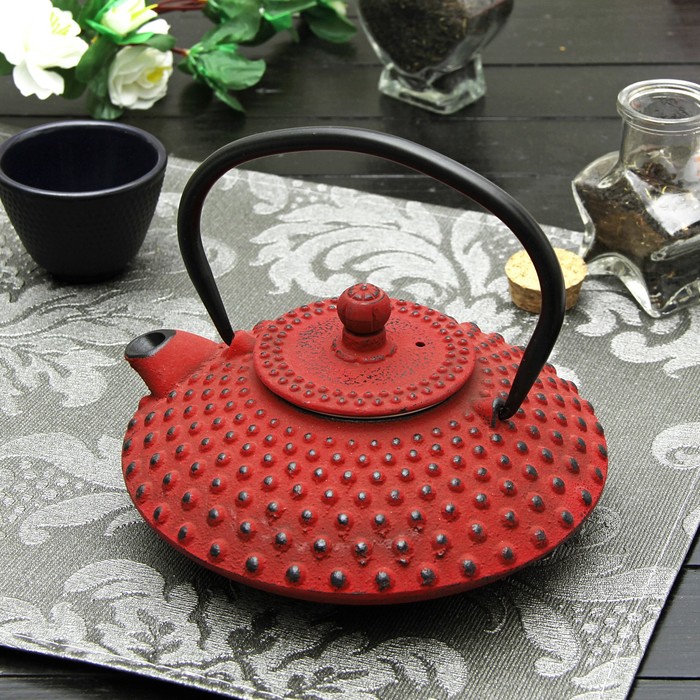 Чайник с ситом 800 мл "Марокко", цвет красный, с эмалированным покрытием внутри