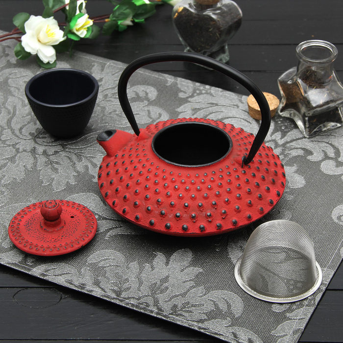 Чайник с ситом 800 мл "Марокко", цвет красный, с эмалированным покрытием внутри