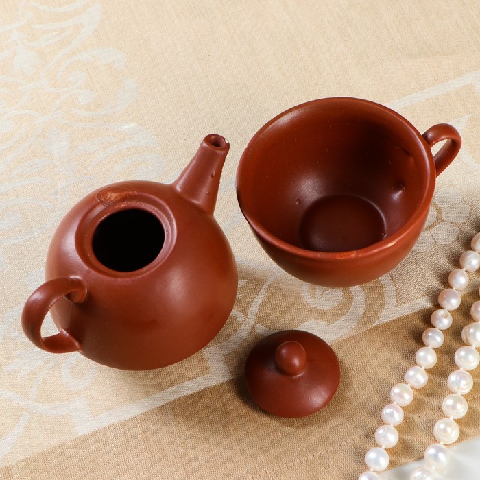 Чайник с чашкой, коричневый, 1 персона, чайник 0.3л, чашка 0.15л