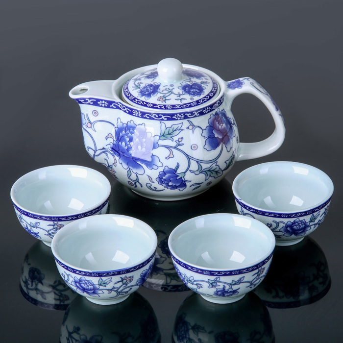 Набор для чайной церемонии "Синий цветок", 5 предметов: чайник 200 мл, чашка 30 мл