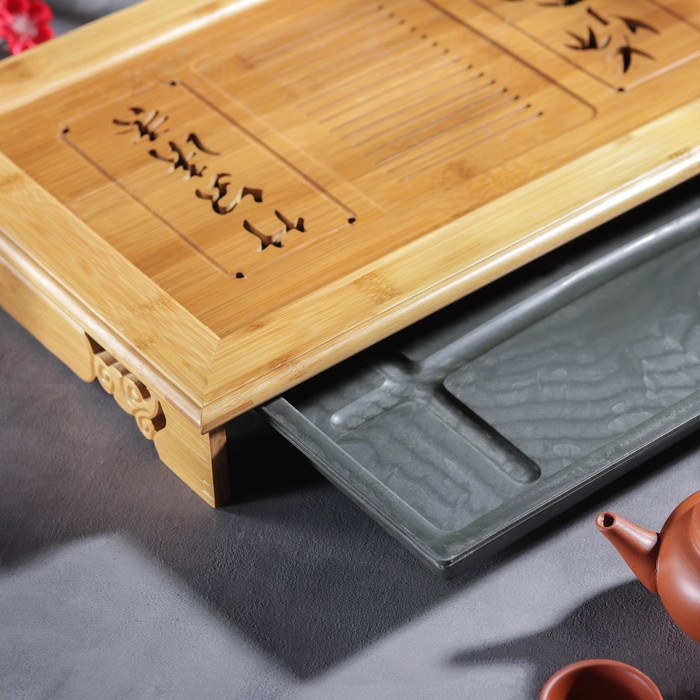 Стол для чайной церемонии с подносом "Бамбуковая роскошь", 45×30×7 см