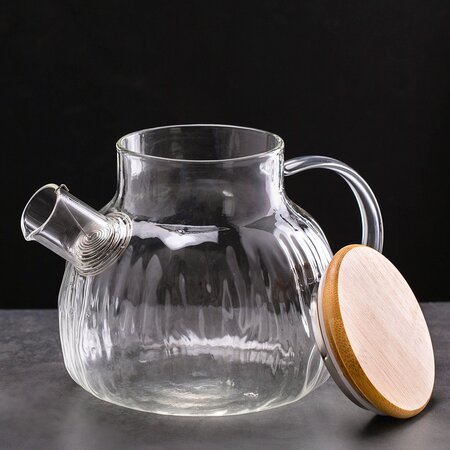 Чайник из жаропрочного стекла "Бочонок, рифленый", 900 мл.