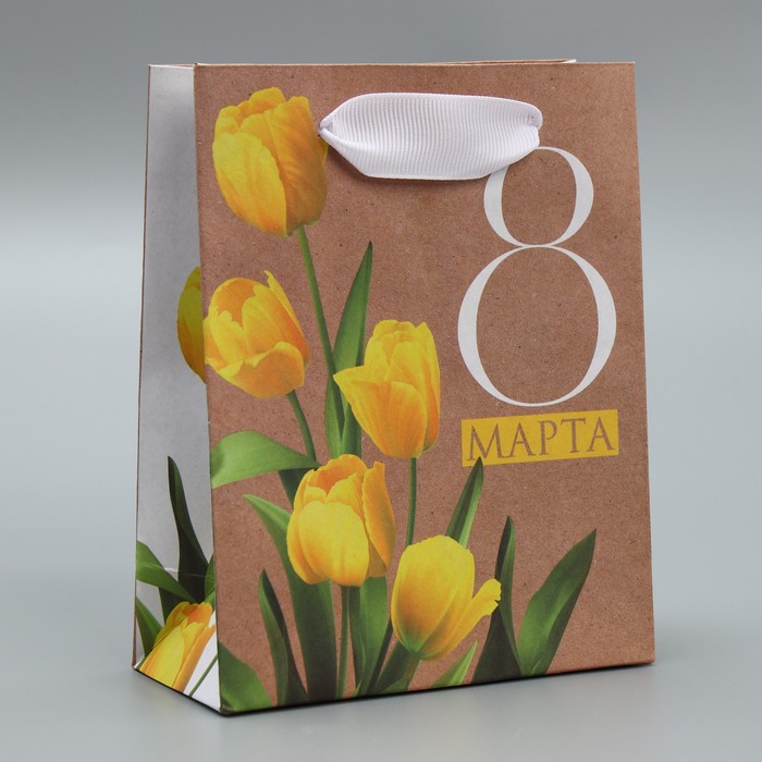 Пакет подарочный крафт "Тюльпаны", 12×15×5.5