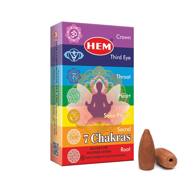Благовония стелющийся дым HEM "7 Chakras, 7 чакр", 10 конусов