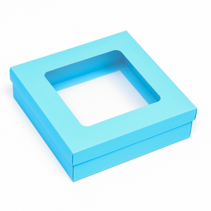 Коробка подарочная складная, упаковка, крышка - дно, бирюзовая, с окном 20×20×6 см