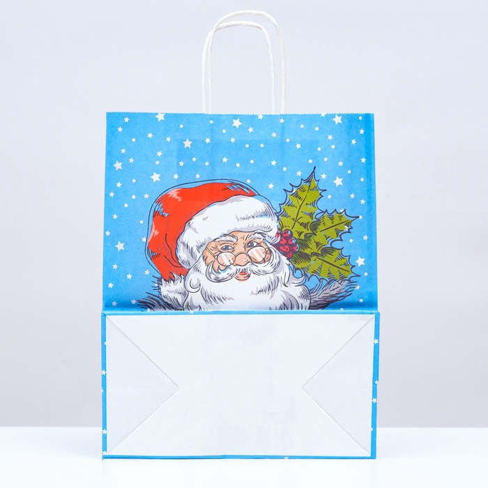 Пакет бумажный подарочный новогодний крафт "Дедушка мороз", 27×22×12
