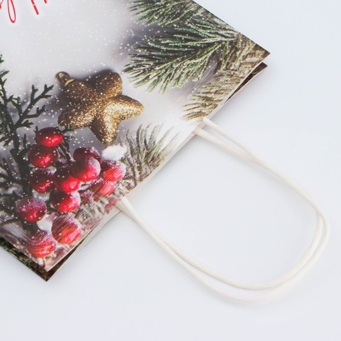 Пакет бумажный подарочный новогодний крафт "Новогоднее украшение", 25×18×8