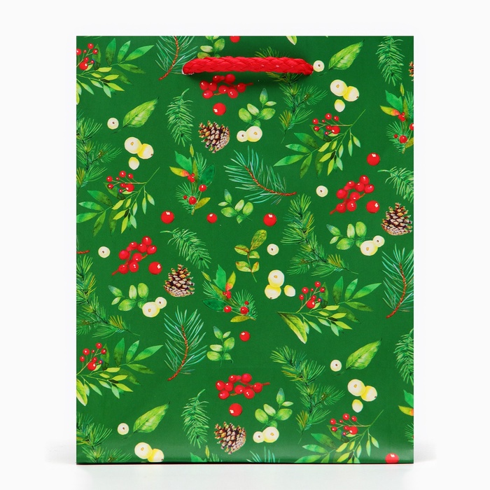 Пакет подарочный новогодний "Веточки", 14.5×11.5×6.5