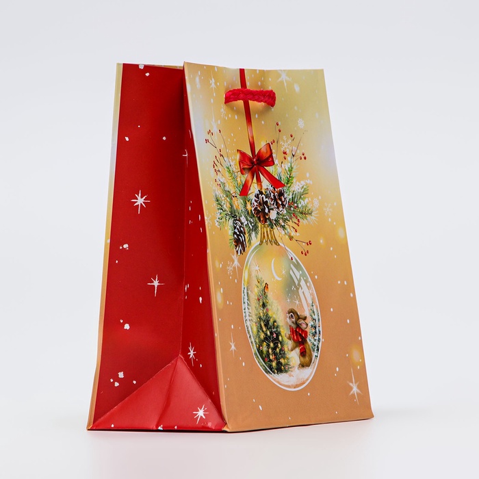 Пакет подарочный новогодний "Стеклянный шар", 14.5×11.5×6.5
