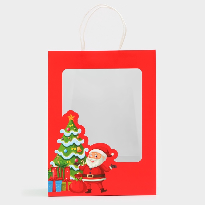 Пакет подарочный новогодний крафт "Дед Мороз", 30×22×14