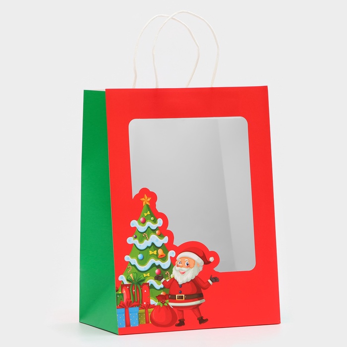 Пакет подарочный новогодний крафт "Дед Мороз", 30×22×14