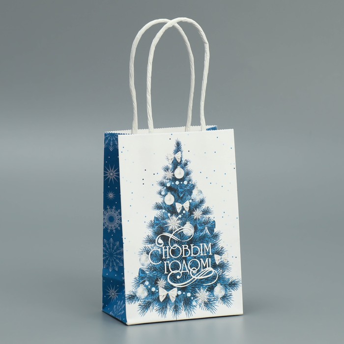 Пакет подарочный новогодний крафтовый "С новым годом", 15×10×6