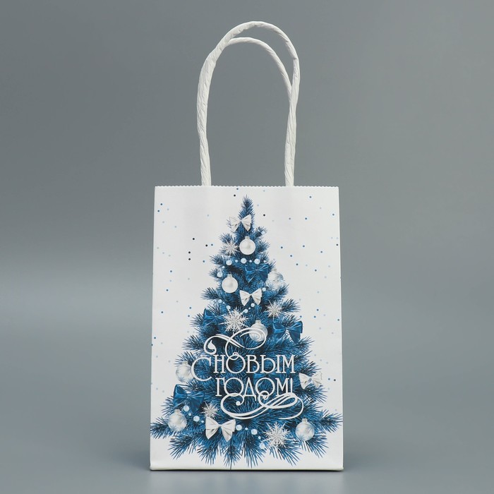 Пакет подарочный новогодний крафтовый "С новым годом", 15×10×6
