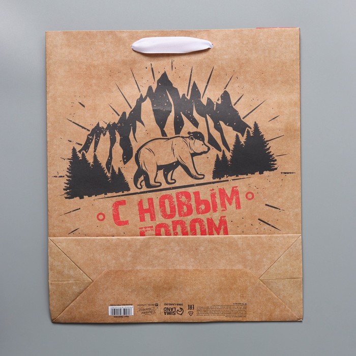 Пакет подарочный новогодний крафтовый "С новым годом", 30×26×9