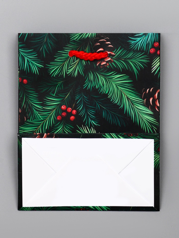 Пакет подарочный новогодний ламинированный "Шишки", 14.5×11.5×6.5