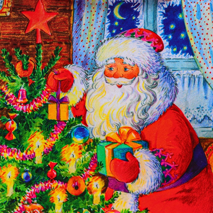 Пакет подарочный новогодний ламинированный "Дед мороз у елки", 14.5×11.5×6.5