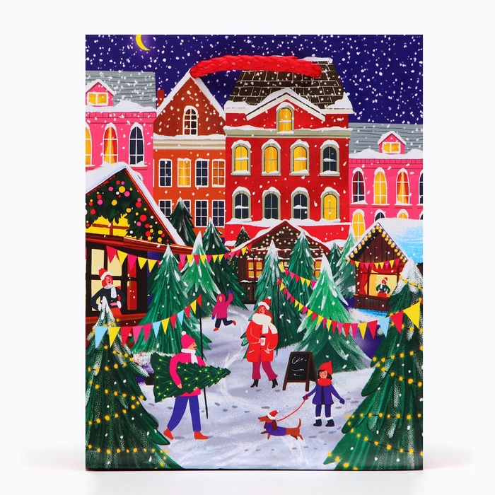 Пакет подарочный новогодний ламинированный "Праздник в городе", 14.5×11.5×6.5