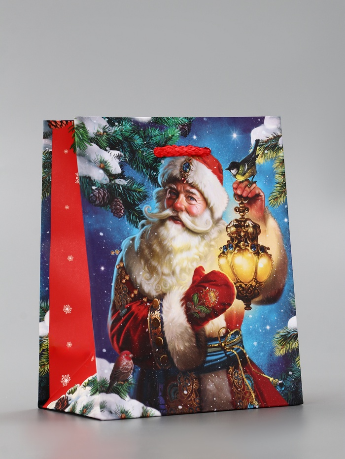 Пакет подарочный новогодний ламинированный "Синички", 14.5×11.5×6.5