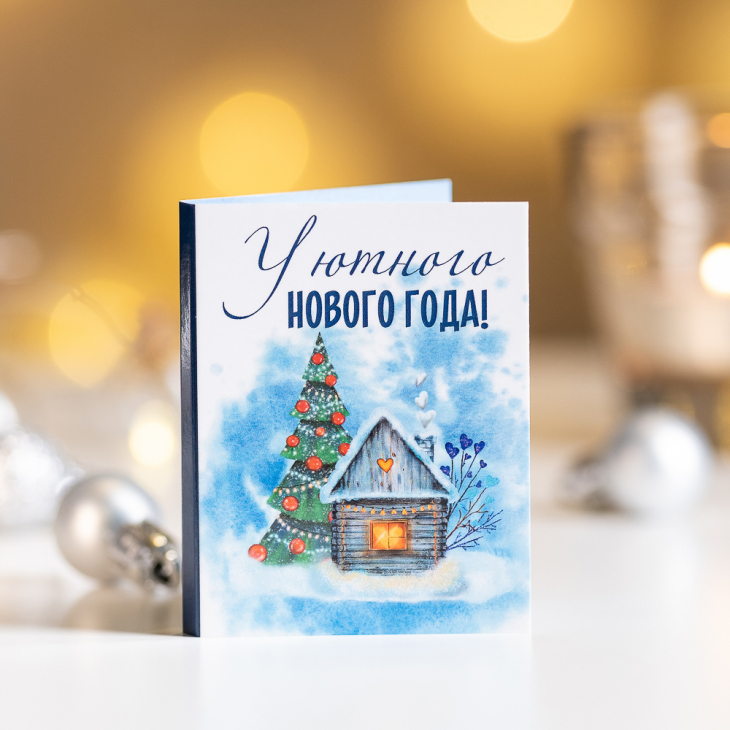 Мини-открытка "Уютного нового года (домик)"